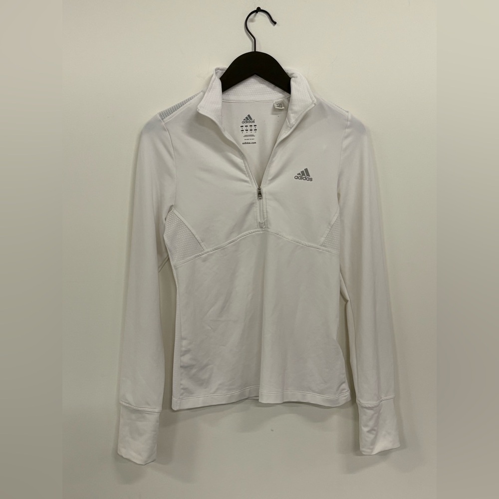 Adidas Women's White Quarter-Zip Long Sleeve Tee